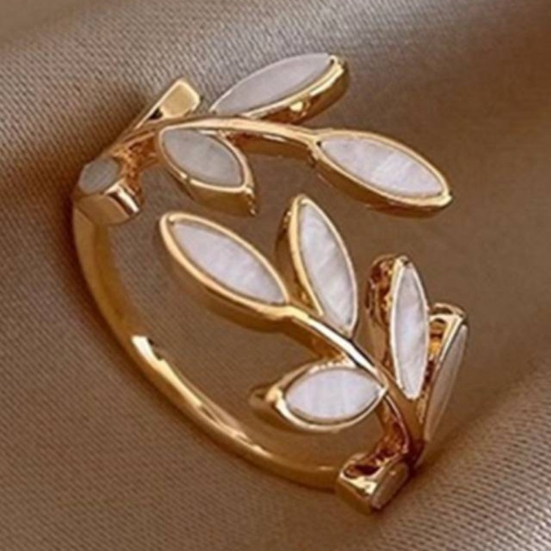Women's White Enamel Branch-Shaped Opening Plated Jewelry
